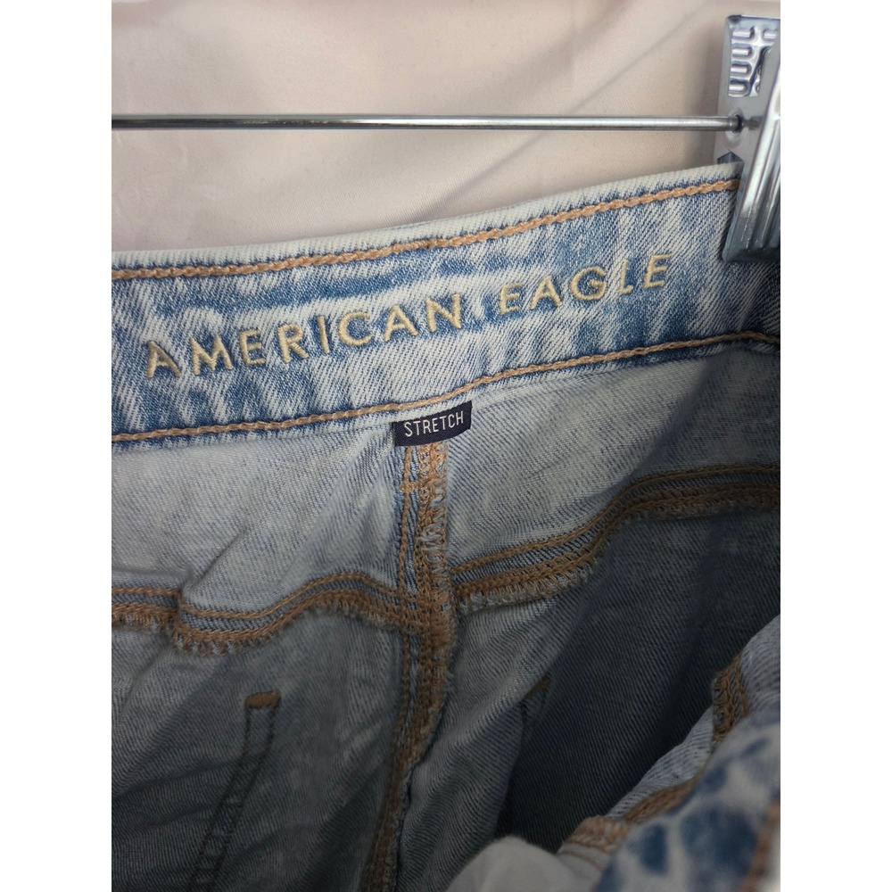 American Eagle Super High Rise Baggy Wide Leg Jeans Light Wash Distressed Blue - Picture 5 of 9